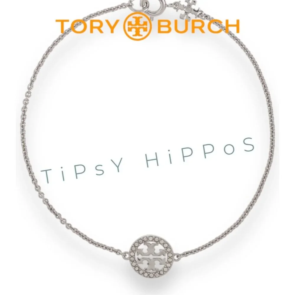 Tory Burch Silver Logo Paver Chain Bracelet For Women - Picture 4 of 5